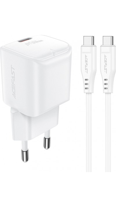 Acefast A77 Mini PD 30W GaN Wandladegerät USB-C Kabel Schnellladung - Weiss