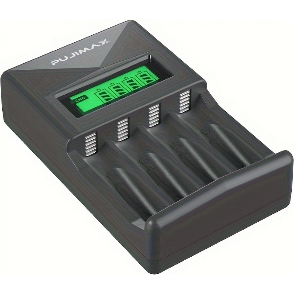 Chargeur rapide 4 emplacements avec écran LCD pour piles AA/AAA - Noir