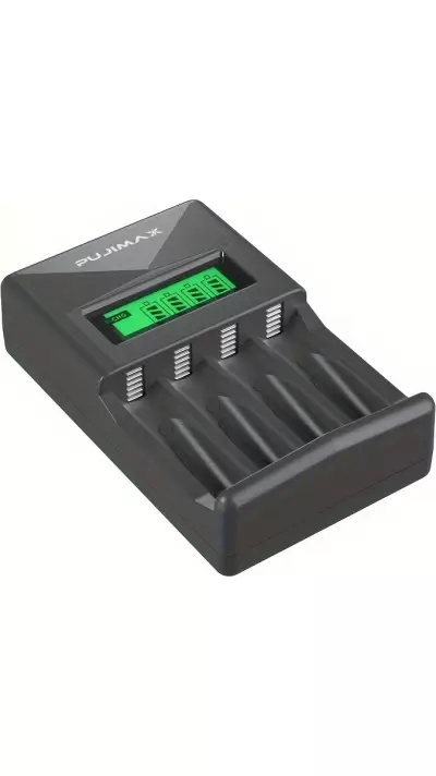Schnellladegerät 4-fach mit LCD-Display für AA/AAA Batterien - Schwarz