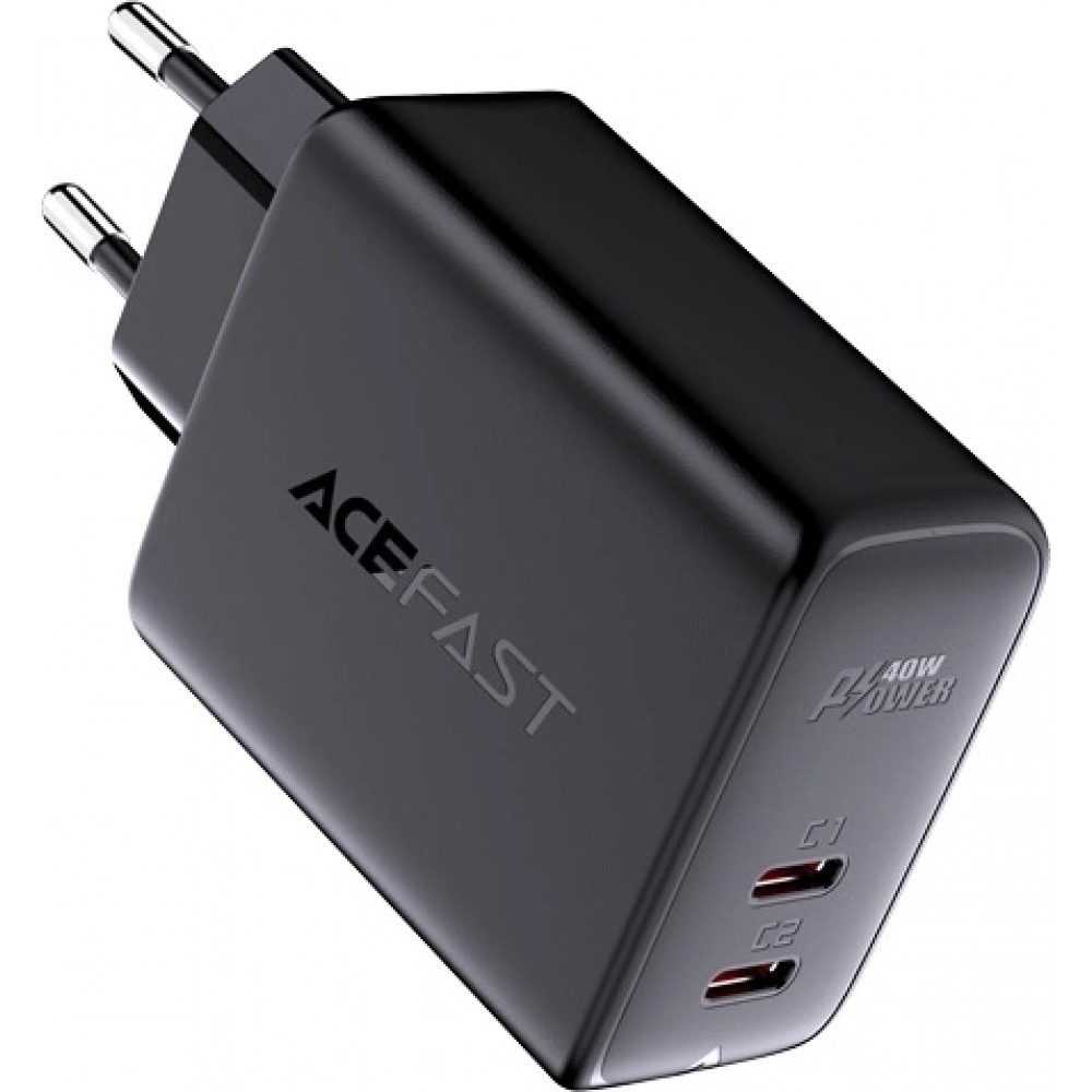 Schnellladegerät Acefast 40W 2x USB-C PPS PD QC 3.0 AFC FCP - Schwarz