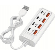 Chargeur rapide hub 8 ports USB (4x USB-A / 4x USB-C) 25W pour t&eacute;l&eacute;phone portable et tablette multi-appareils - Blanc