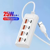 Chargeur rapide hub 8 ports USB (4x USB-A / 4x USB-C) 25W pour t&eacute;l&eacute;phone portable et tablette multi-appareils - Blanc