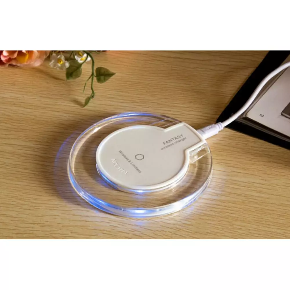 Kabellos Ladestation Qi - Wireless transparent Fantasy Ladegerät für Smartphone - Glas/Weiss