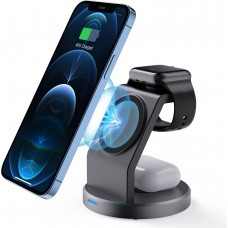Chargeur sans fil magnétique 15W station de charge rapide sans fil 3-en-1 pour iPhone, Apple Watch, AirPods - Noir