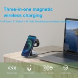Chargeur sans fil magnétique 15W station de charge rapide sans fil 3-en-1 pour iPhone, Apple Watch, AirPods - Noir