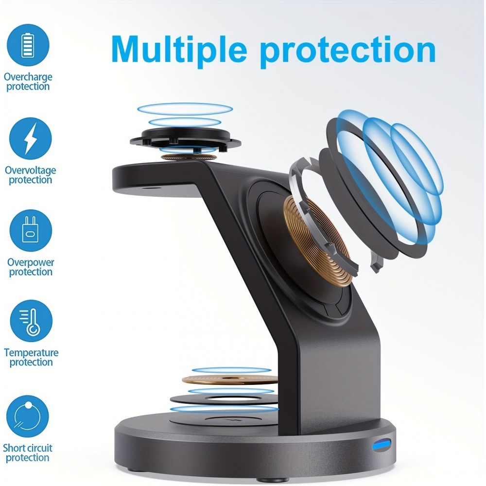 Chargeur sans fil magnétique 15W station de charge rapide sans fil 3-en-1 pour iPhone, Apple Watch, AirPods - Noir