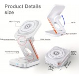 3-in-1 15W Magnetischer Kabelloser Ladeger&auml;t mit Faltbarem St&auml;nder f&uuml;r iPhone / Apple Watch / AirPods und USB-C Anschluss - Weiss