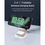 3-in-1 15W Magnetischer Kabelloser Ladeger&auml;t mit Faltbarem St&auml;nder f&uuml;r iPhone / Apple Watch / AirPods und USB-C Anschluss - Weiss