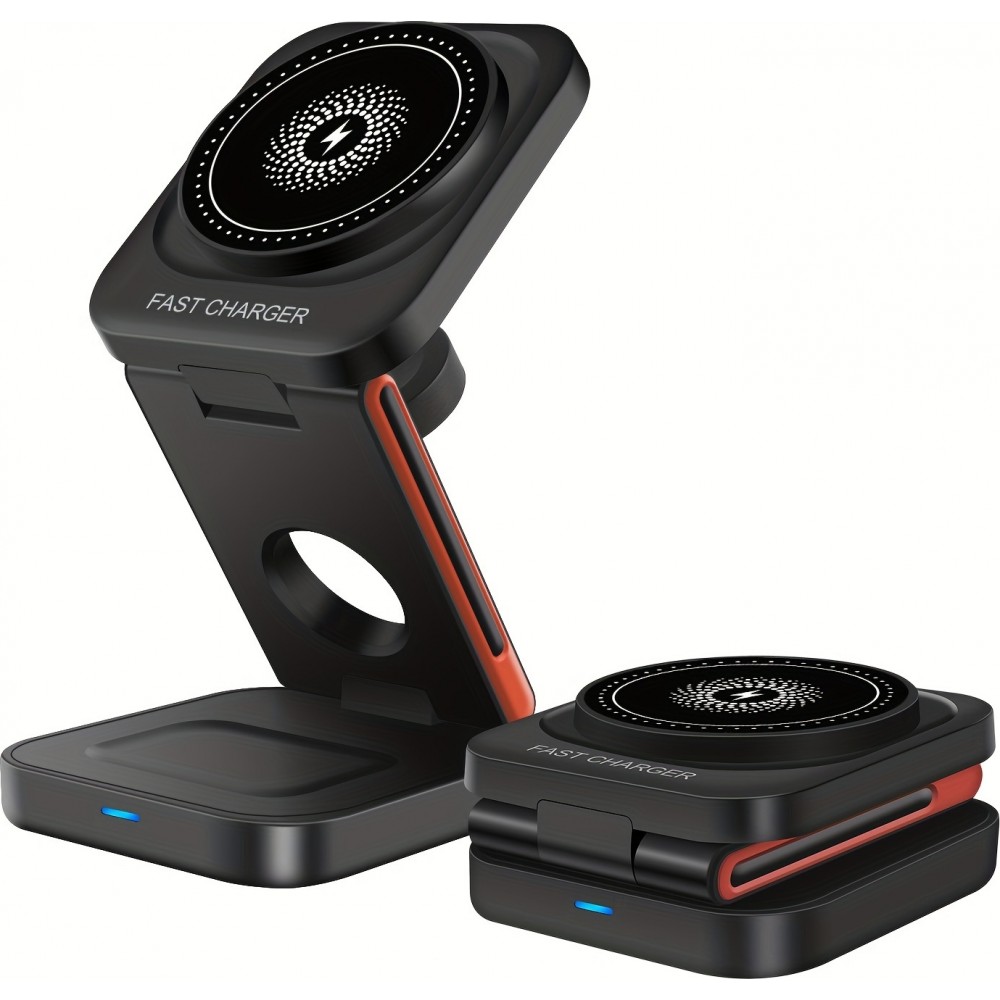 Chargeur sans fil magnétique 3 en 1 15W support pliable pour iPhone / Apple Watch / AirPods avec port USB-C - Noir