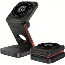 Chargeur sans fil magnétique 3 en 1 15W support pliable pour iPhone / Apple Watch / AirPods avec port USB-C - Noir