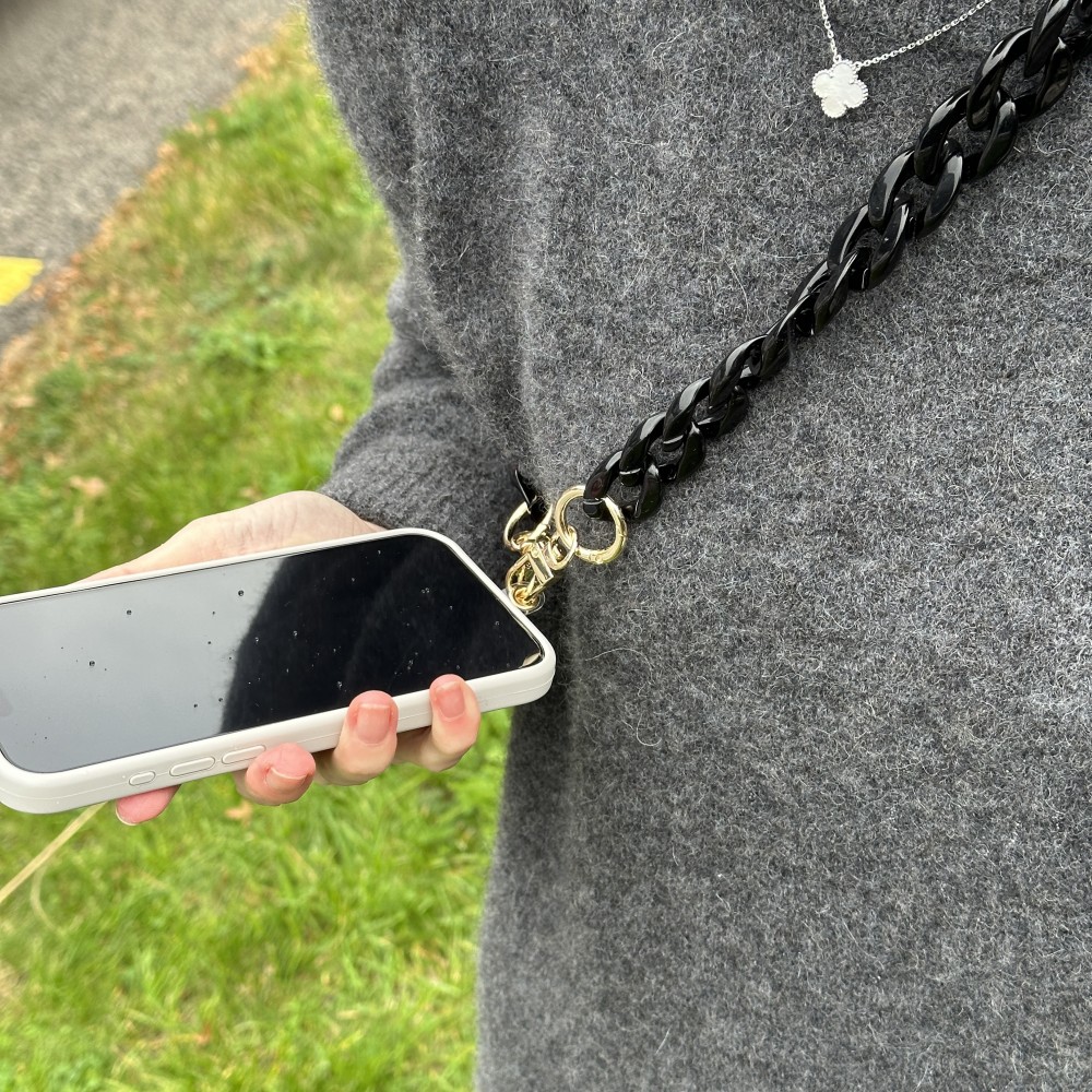 Universal Umhängekette Befestigung für Hülle/Case Telefon bunte Kette (Mittellang) - Schwarz