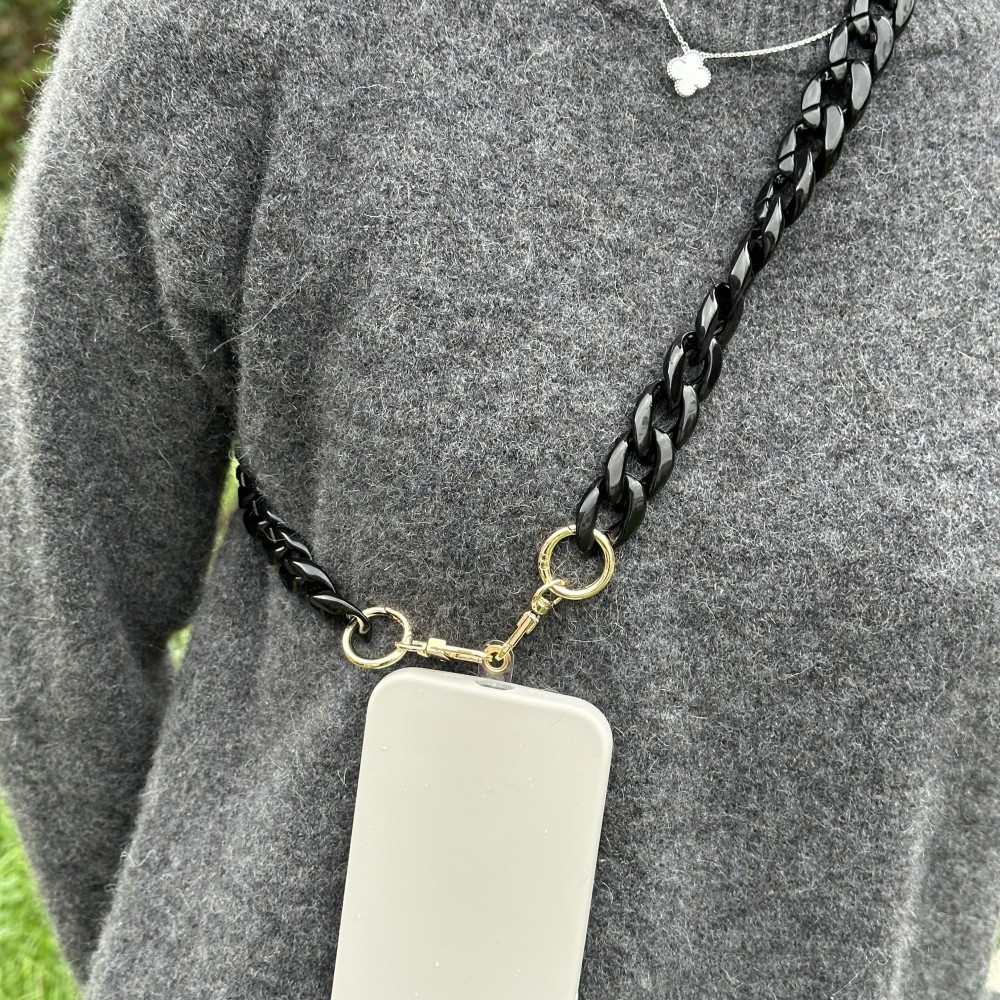 Universal Umhängekette Befestigung für Hülle/Case Telefon bunte Kette (Mittellang) - Schwarz