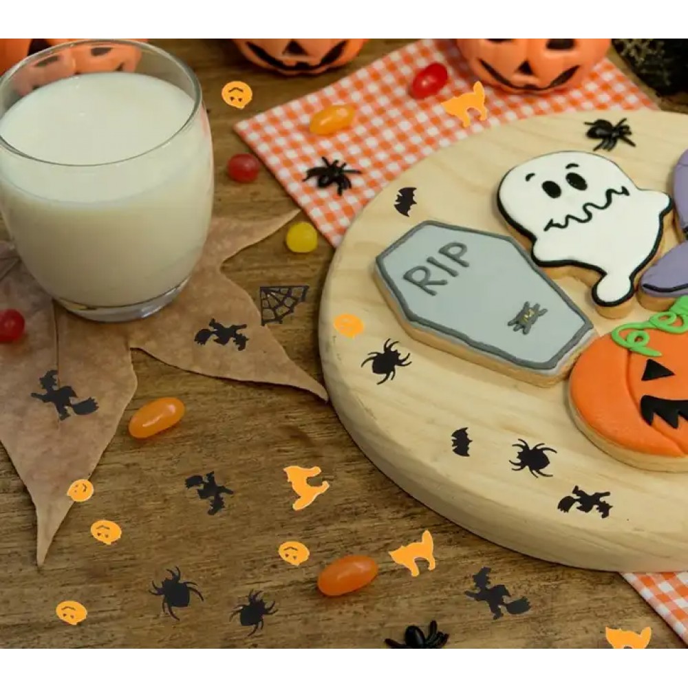 Halloween Konfetti Spinne Kürbis Fledermaus (15 g, ca. 200 Stück) - Schwarz und Orange