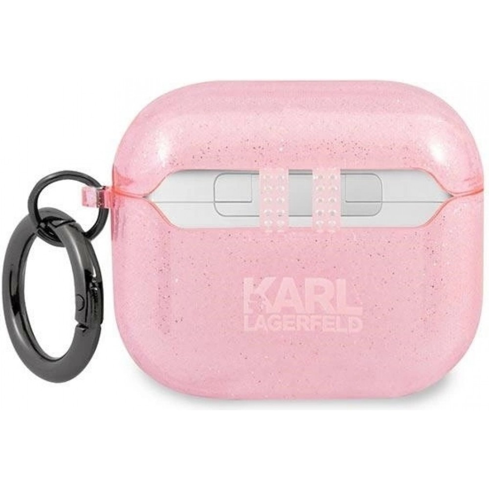 AirPods 3 Case H&uuml;lle - Karl Lagerfeld Glitzer Kopf von Karl - Rosa