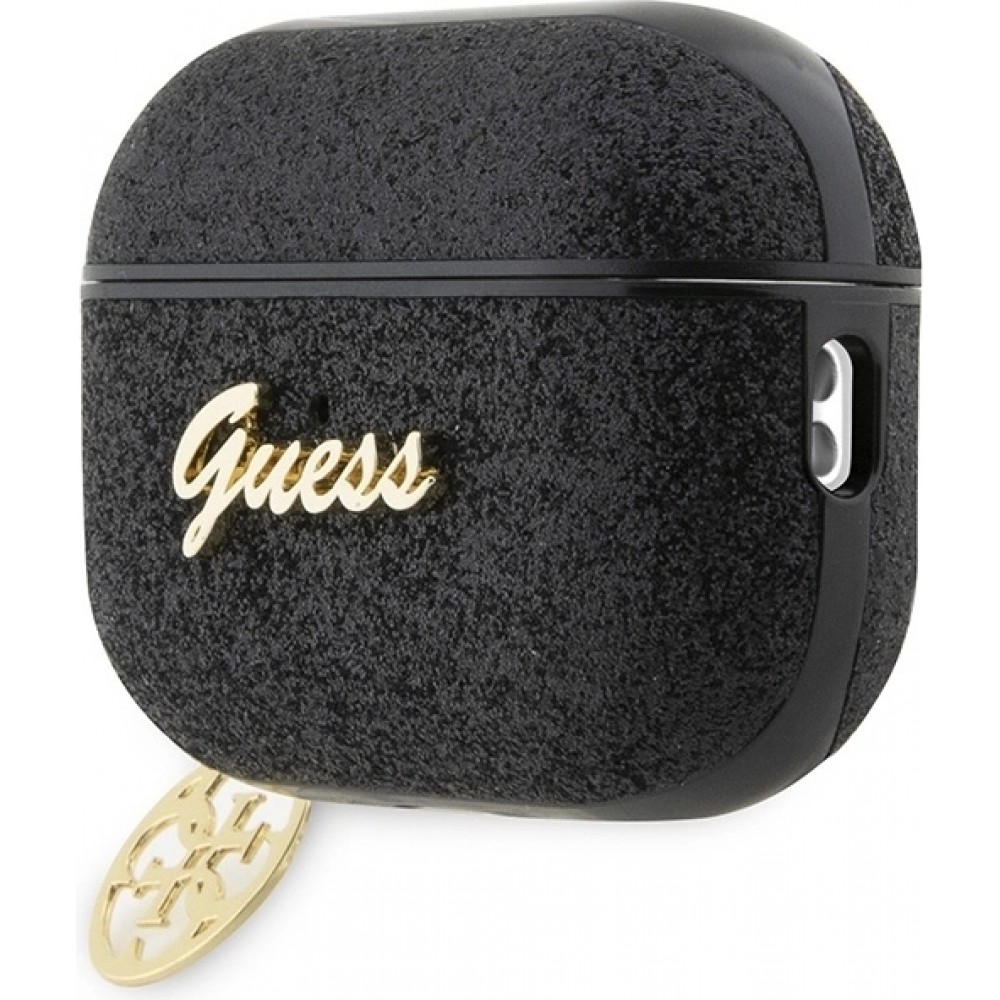 AirPods Pro / Pro 2 Case H&uuml;lle - Guess Paillettes Logo Metallisch Gold - Schwarz