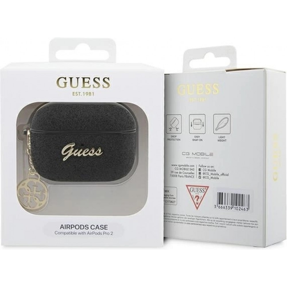 AirPods Pro / Pro 2 Case H&uuml;lle - Guess Paillettes Logo Metallisch Gold - Schwarz