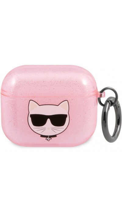 AirPods Pro / Pro 2 Case Hülle - Karl Lagerfeld Glitzergel mit Choupette-Kopf - Rosa