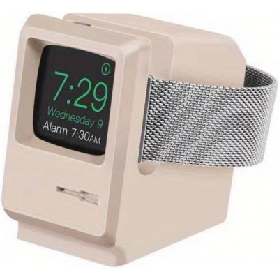 Support Look Macintosh Retro-Computer aus Silikon zum Aufladen Apple Watch - Weiss