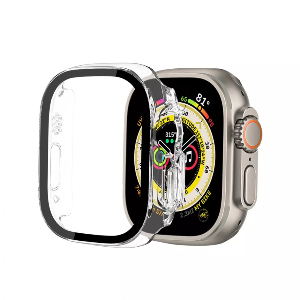 Apple Watch Ultra 49 mm Case Hülle - Hartplastikschale mit Schutzglas Tempered Glass integriertem - Transparent