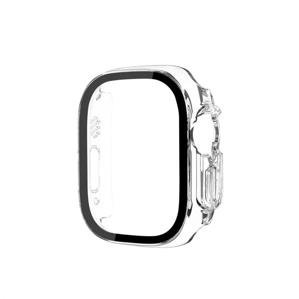Apple Watch Ultra 49 mm Case Hülle - Hartplastikschale mit Schutzglas Tempered Glass integriertem - Transparent