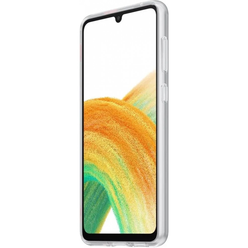 Galaxy A33 5G Case Hülle - Samsung Slim Strap Cover - Dünne Schale mit orangefarbener Griffbefestigung - Transparent