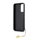 Samsung Galaxy A34 5G Case Hülle - Guess Leinwand Kunstleder Monogramm goldenen Metall-Logo mit Charm Anhänger - Braun