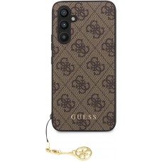 Coque Samsung Galaxy A54 5G - Guess toile similicuir monogramme logo métallique doré avec pendentif charm - Brun