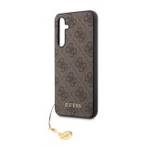 Coque Samsung Galaxy A54 5G - Guess toile similicuir monogramme logo métallique doré avec pendentif charm - Brun