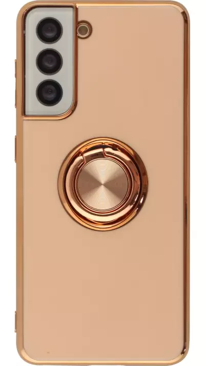 Hülle Samsung Galaxy S25 - Gummi Bronze mit Ring - Rosa
