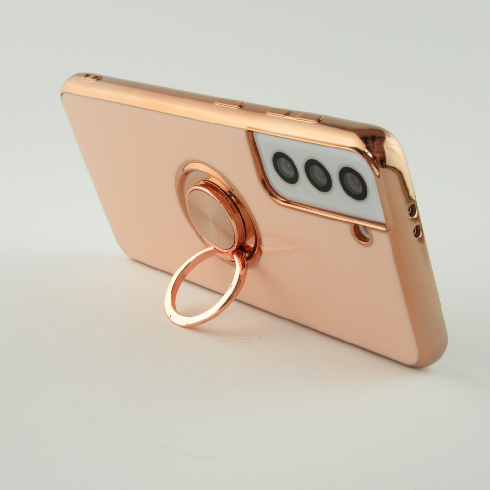Hülle Samsung Galaxy S25+ - Gummi Bronze mit Ring - Rosa
