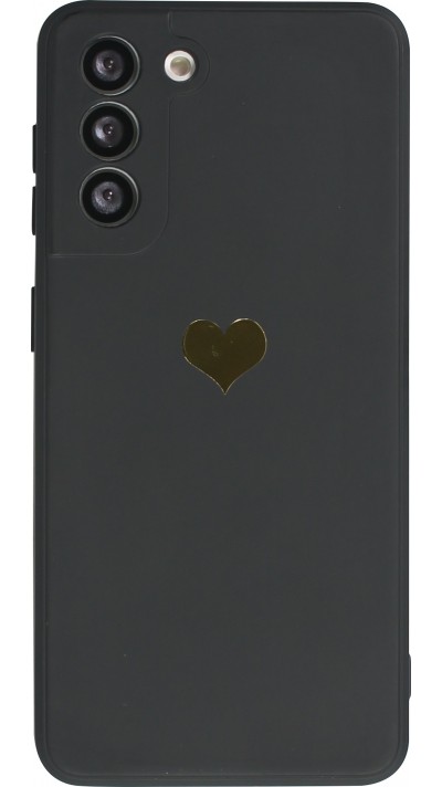 Samsung Galaxy S21 5G Case Hülle - Silikon Mat Herz gold - Schwarz