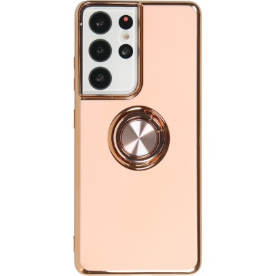 Hülle Samsung Galaxy S21 Ultra 5G - Gummi Bronze mit Ring - Rosa