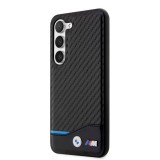 Samsung Galaxy S23 Case Hülle - BMW M Karbon-Effekt und Leder mit geprägtem Metall-Logo - Schwarz