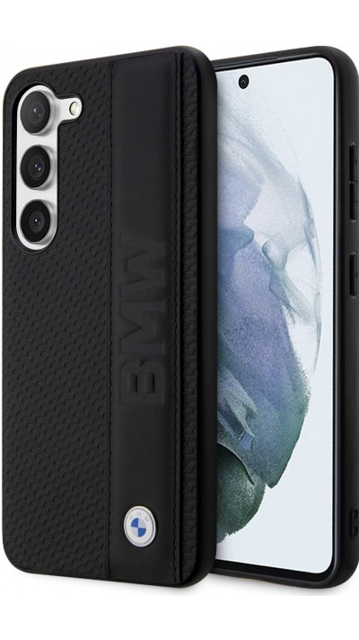 Samsung Galaxy S23 Case Hülle - BMW Signature Collection mit Stirnband aus echtem Leder und Metall-Logo - Schwarz