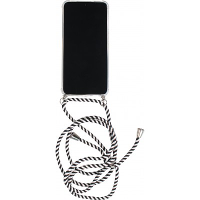 Hülle Samsung Galaxy S25 - Gummi transparent mit Seil - Weiss / Schwarz