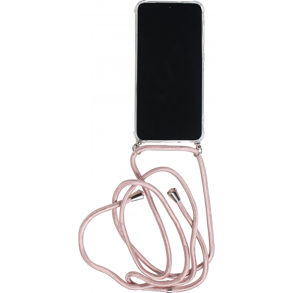 Hülle Samsung Galaxy S25+ - Gummi transparent mit Seil Gold - Rosa