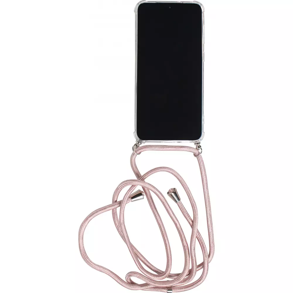 Hülle Samsung Galaxy S25 - Gummi transparent mit Seil Gold - Rosa