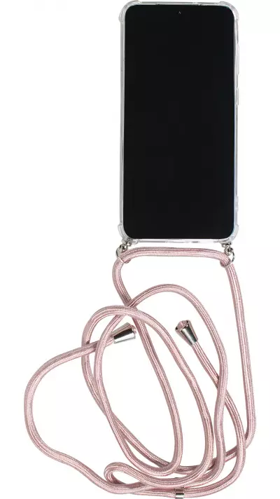 Hülle Samsung Galaxy S25 - Gummi transparent mit Seil Gold - Rosa