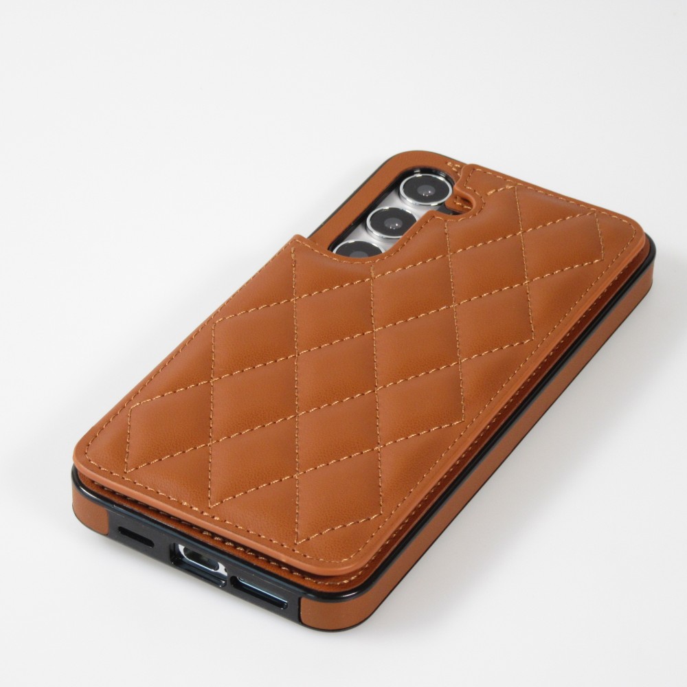 Galaxy S24+ Case H&uuml;lle - Silikon case mit Kunstleder Oberfl&auml;che und aufklappbarem Portemonnaie - Braun