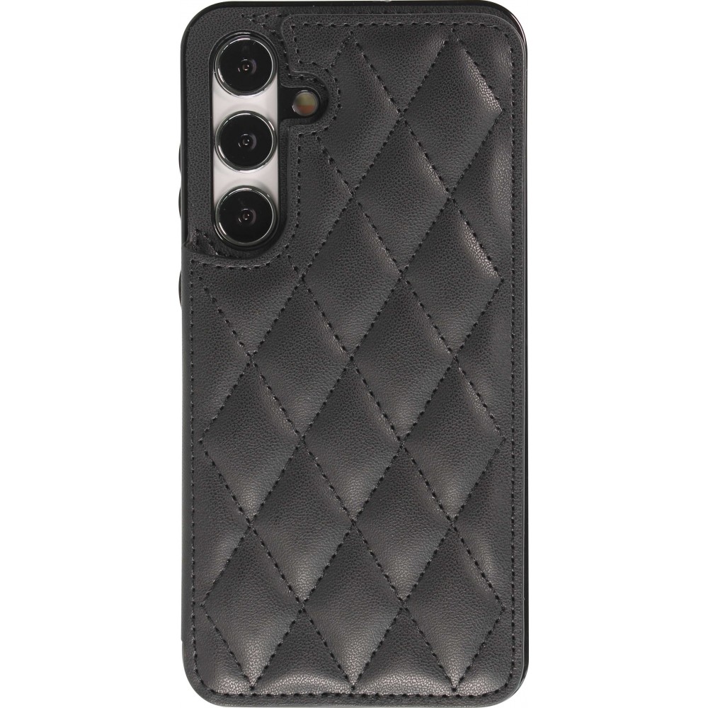 Galaxy S24+ Case H&uuml;lle - Silikon case mit Kunstleder Oberfl&auml;che und aufklappbarem Portemonnaie - Schwarz