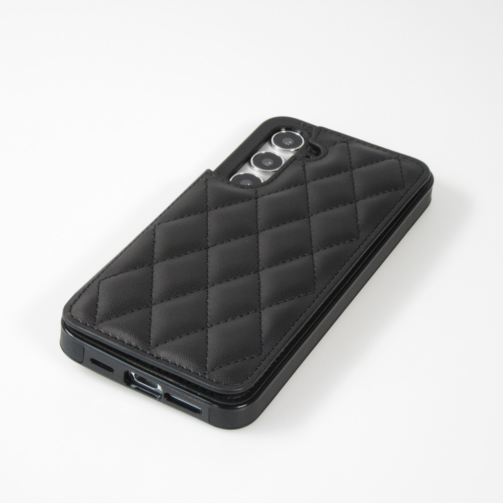 Galaxy S24+ Case H&uuml;lle - Silikon case mit Kunstleder Oberfl&auml;che und aufklappbarem Portemonnaie - Schwarz