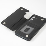 Galaxy S24+ Case H&uuml;lle - Silikon case mit Kunstleder Oberfl&auml;che und aufklappbarem Portemonnaie - Schwarz