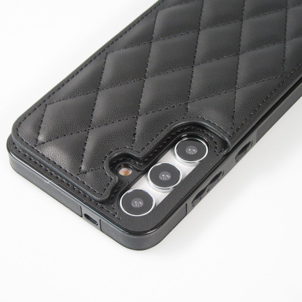 Galaxy S24+ Case H&uuml;lle - Silikon case mit Kunstleder Oberfl&auml;che und aufklappbarem Portemonnaie - Schwarz