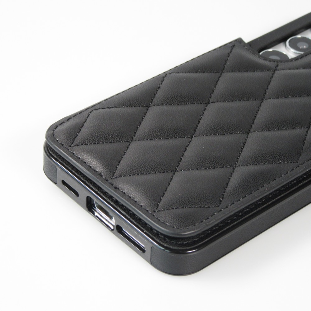 Galaxy S24+ Case H&uuml;lle - Silikon case mit Kunstleder Oberfl&auml;che und aufklappbarem Portemonnaie - Schwarz