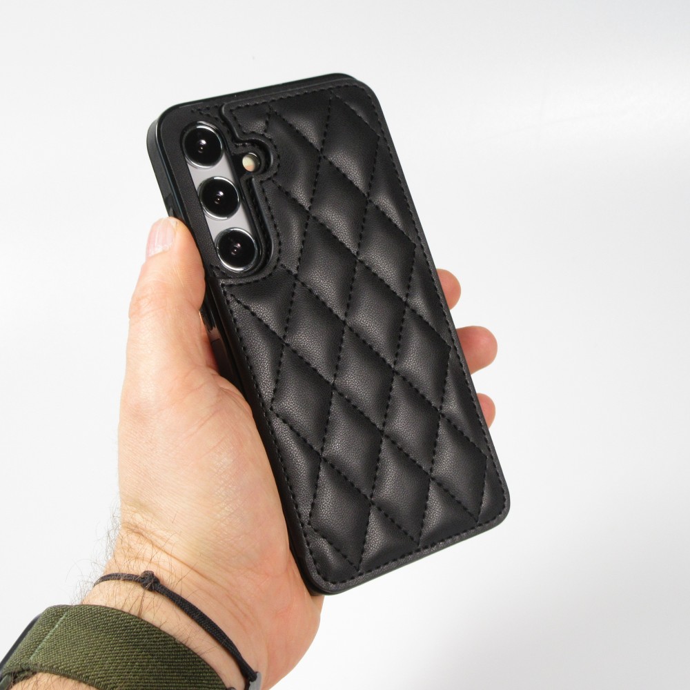 Galaxy S24+ Case H&uuml;lle - Silikon case mit Kunstleder Oberfl&auml;che und aufklappbarem Portemonnaie - Schwarz