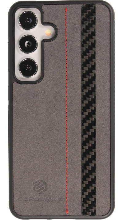 Samsung Galaxy S24 Case Hülle - Carbomile Alcantara und Carbon mit roten Nähten (MagSafe kompatibel)