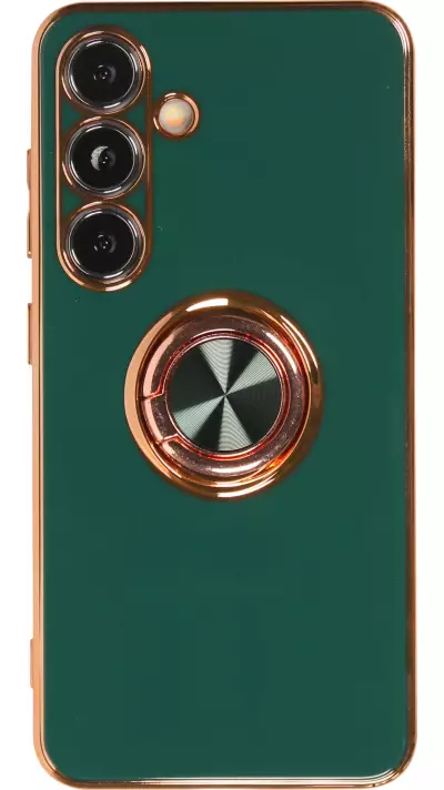 Hülle Samsung Galaxy S25 - Gummi Bronze mit Ring - Dunkelgrün