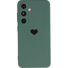 Coque Samsung Galaxy S24 - Silicone Mat Coeur doré - Vert foncé