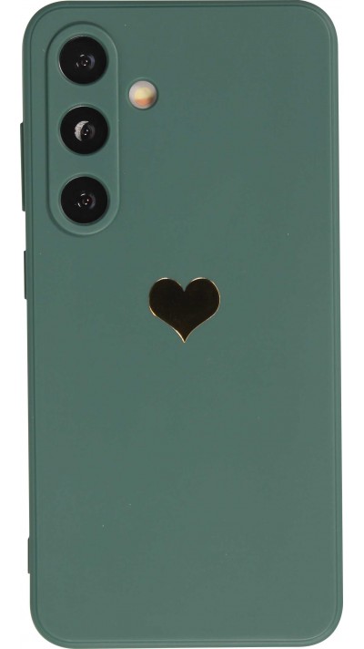 Samsung Galaxy S24 Case Hülle - Silikon Mat Herz gold - Dunkelgrün