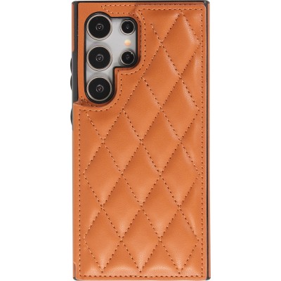 Galaxy S24 Ultra Case H&uuml;lle - Silikon case mit Kunstleder Oberfl&auml;che und aufklappbarem Portemonnaie - Braun